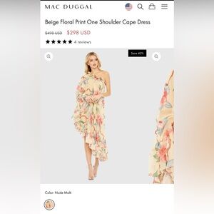 Mac Duggal Nude Multi Floral Cape Dress